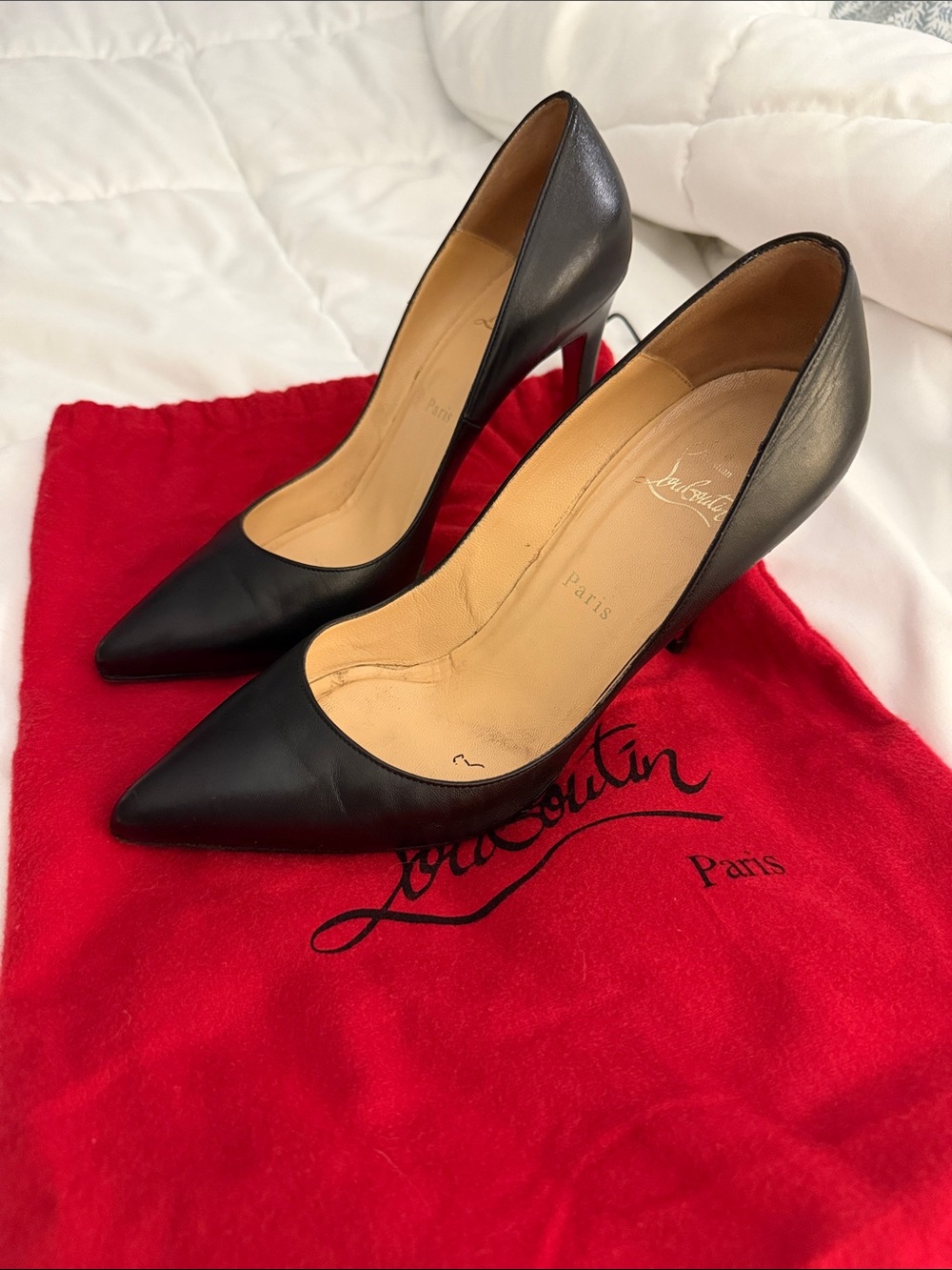 Christian Louboutin Black Leather Pointed Toe Stiletto Pumps